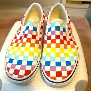 Rainbow Checkerboard Vans - size 9.5